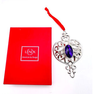 Lenox Bejeweled Spire Ornament Silver Plate Purple Oval Center Home Decor w Box